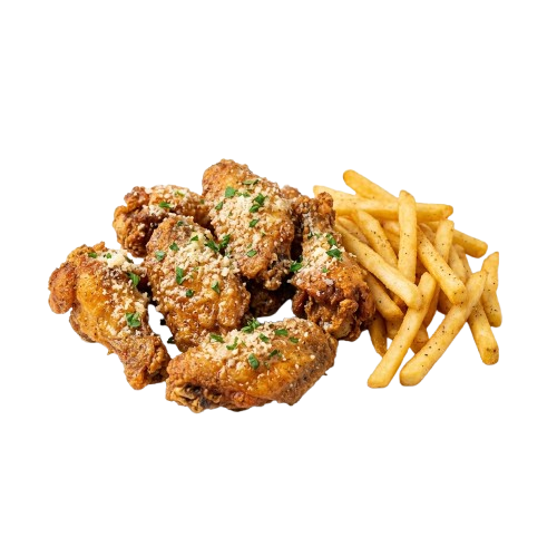 Garlic Parmesan Wings with Fries